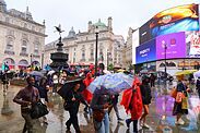 Piccadilly Circus rain in London, UK