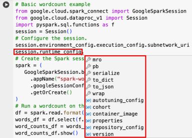 Code help showing session.runtime.config options.