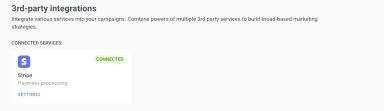 3rd-party integrations page showing Stripe card with Connected status