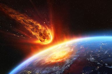 Picture shows a visualisation of an asteroid heading towards Earth