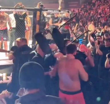 Chair being thrown at the fighter