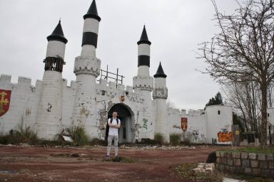 White entrance into Camelot Theme Park