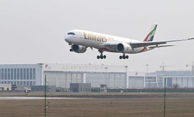 Emirates flight EK310 arrives at Hangzhou Xiaoshan International Airport