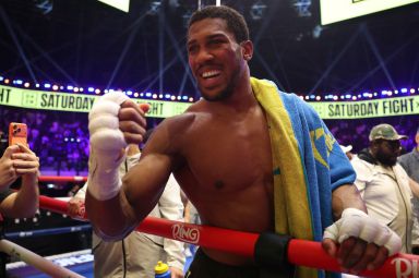 Anthony Joshua celebrates