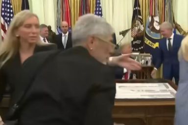 Donald Trump's aides were seen 'rushing reporters out'