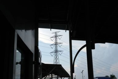 shadow of electric line in city