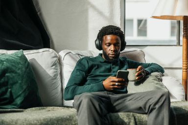 Man listening to music with his headphones on