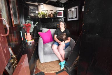 Jan, the owner of the Smallest House in Britain in  Conwy, Wales