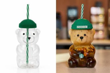 The 99p cup (left) that fans claim is almost identical to the sold-out 28 Starbucks version