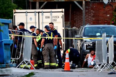 Police have closed off St. Clair from Alberta to Christie streets. At Christie, dozens of police officers have blocked off the public from entering into the festival area.