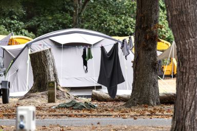 A general view of tents that were evacuated near the scene