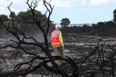 Emergency services near the scene of the wildfire at Dunwich Heath, near Leiston