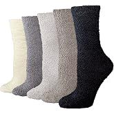 Amazon Essentials Women's Cosy Fuzzy Slipper Socks, Plush Sleep Socks, 5 Pairs