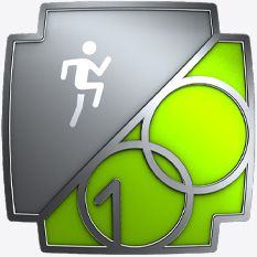 Fitness+ Award badge for 100 completed workouts, stickfigure person climbing up the number 100