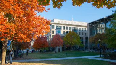 The Georgetown Law campus with fall foliage